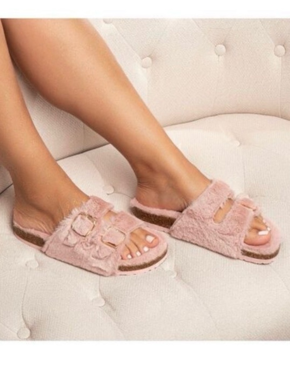 Pink Fuzzy Slides Size 7